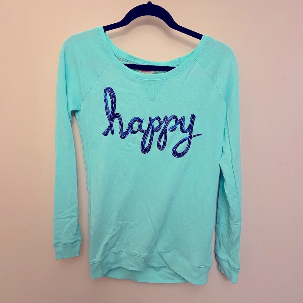NWOT Arizona Jean Co Happy Sequin Sweater Top Aqua Small